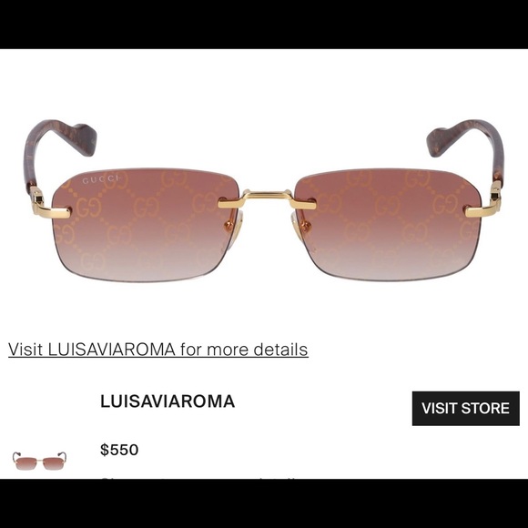 GUCCI VERY COOL ,UNISEX WITH LOGO “ GG” ON RIMLESS RECTANGULAR SUNGLASSES - Picture 10 of 16